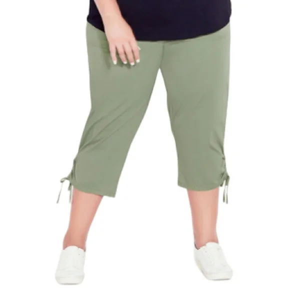 Avenue High Waist Elastic Waistband Drawstring Cinch Legs Gray Cropped Capris 16 - Picture 16 of 16